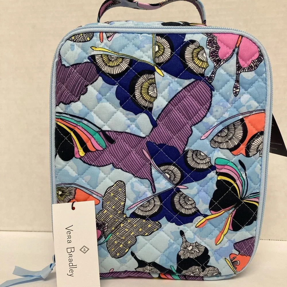 Vera Bradley Insulated Lunch Bunch Bag "Butterfly By" Blue Quilted Zip - Picture 1 of 6